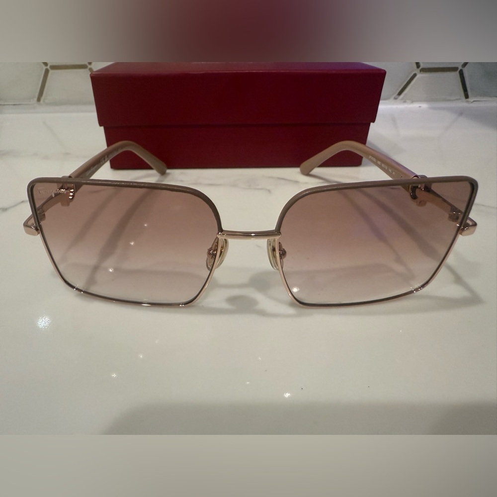 New SALVATORE FERRAGAMO square rimless tan Sunglasses